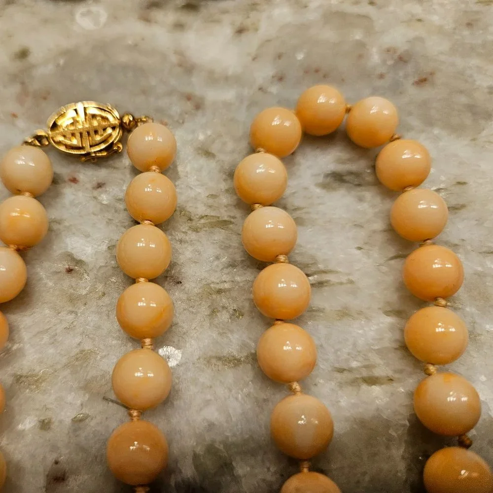 RARE VINTAGE ESTATE ANGEL SKIN CORAL 14K GOLD 31